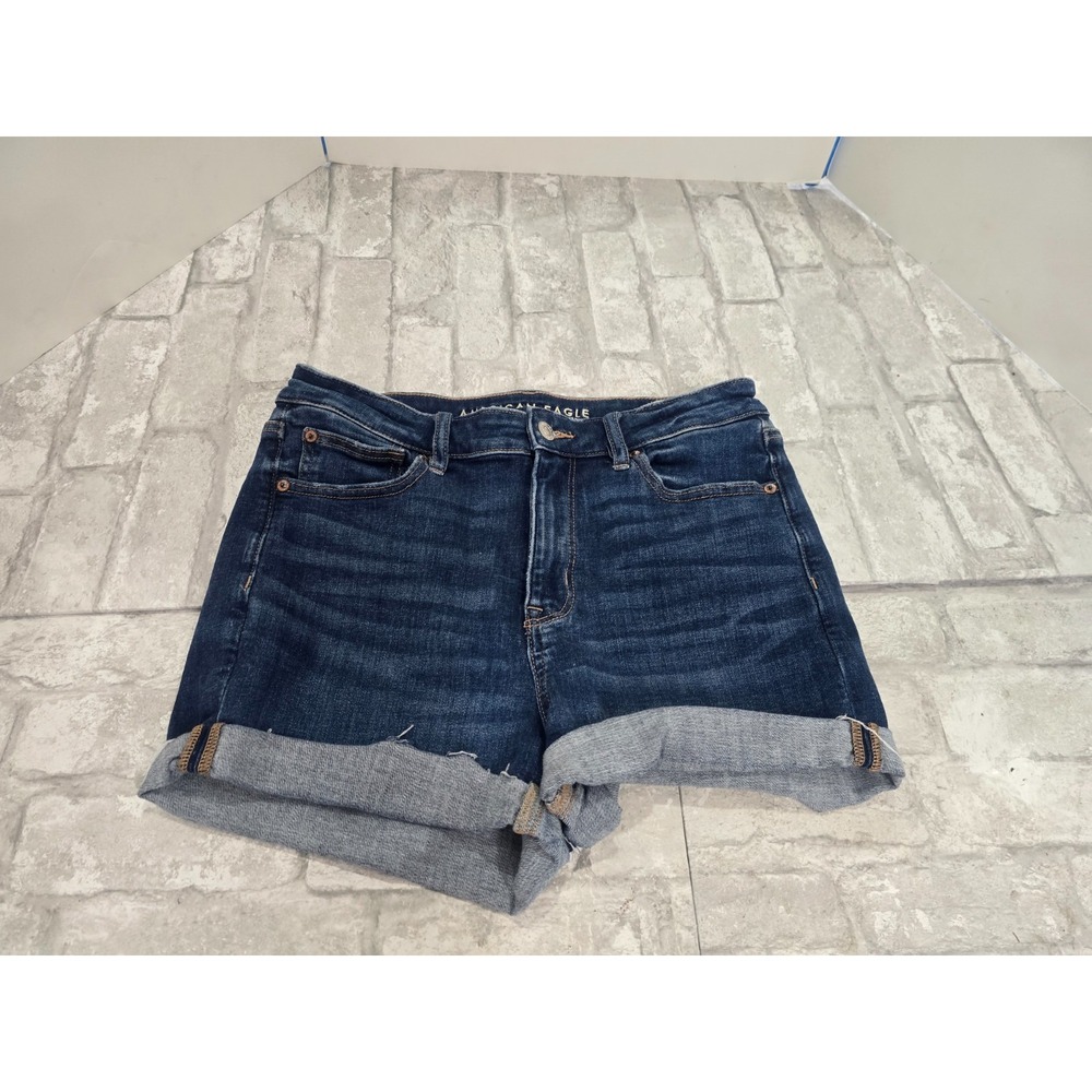 American Eagle High V-Rise Shortie Denim Shorts Women's Size 10 Dark Wash Cuffed